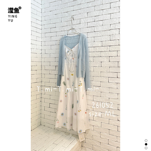 Tmi 261052大码法式温柔风碎花吊带连衣裙开衫两件套收腰气质裙子