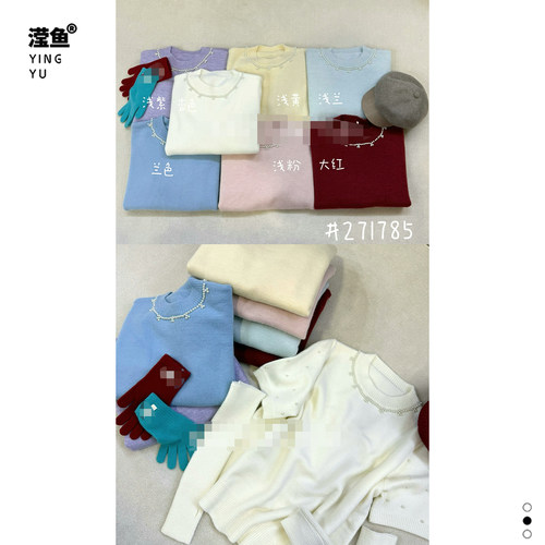 271785大码糖果色圆领套头毛衣