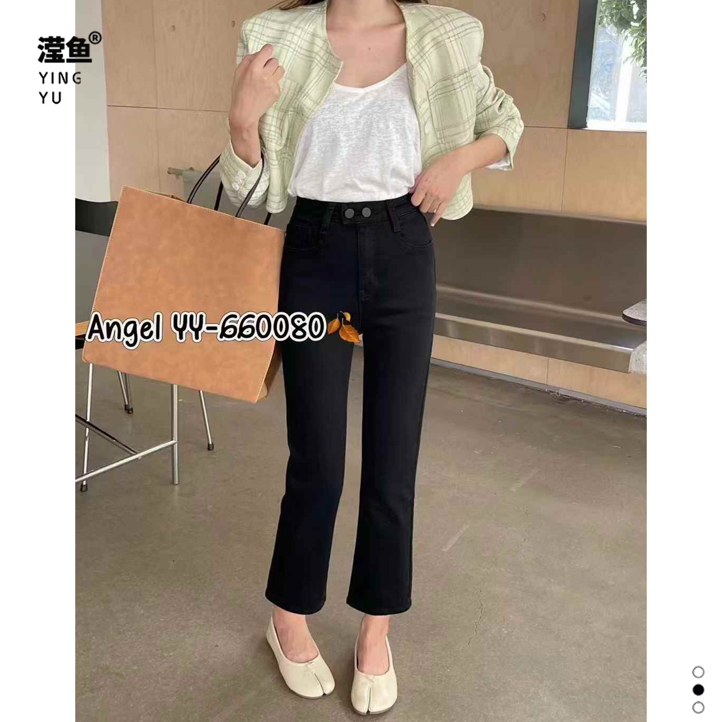 YY 660080大码显瘦黑色九分直筒裤女高腰烟管裤通勤休闲裤子