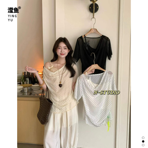 NF5961大码圆点短袖上衣女夏