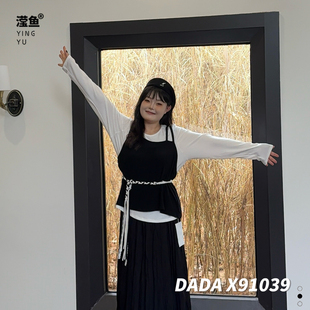 T恤女洋气宽松显瘦遮肉打底衫 DADA 假两件长袖 X91039秋季 上衣 大码