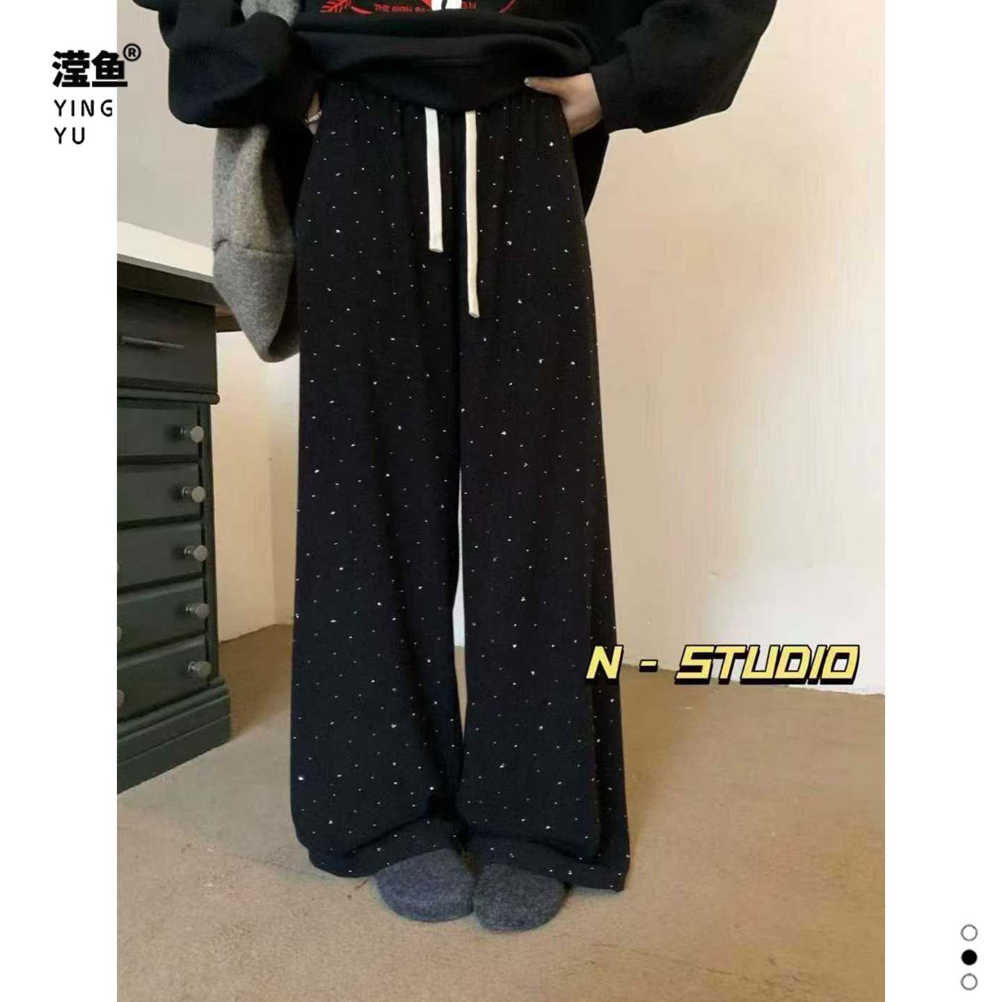 NF4813大码秋冬烫钻加绒直筒裤