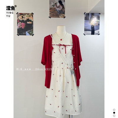 HE6515大码连衣裙开衫两件套女