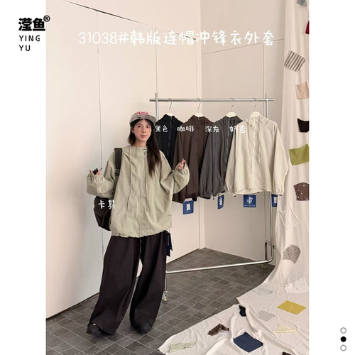大731038大码韩版连帽拉链外套