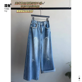 NRX60013大码 长裤 美式 女宽松蝴蝶结直筒裤 蝴蝶结牛仔阔腿裤 沐熙