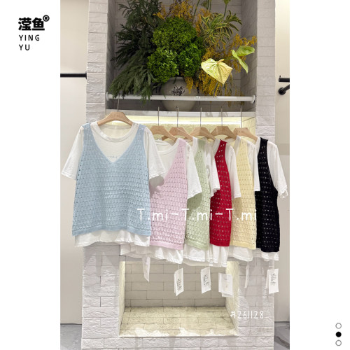 TMI261128大码针织马甲套装女
