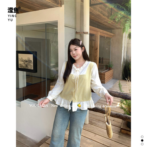 油菜YH5100大码新款针织拼接衫