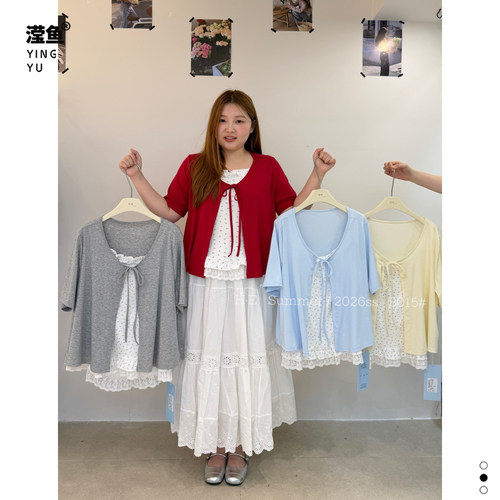HE8015大码蝴蝶结系带开衫女