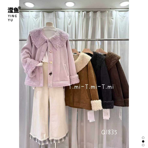 tmi q1835大码秋冬新款皮毛一体外套女宽松显瘦百搭洋气保暖外套