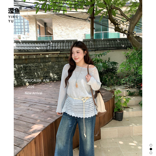 油菜YK50509大码镂空蕾丝上衣女