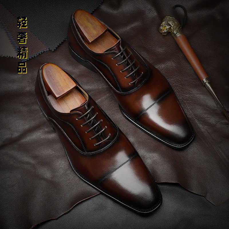 复古手工皮鞋男2023新款商务正装高端三接头男鞋英伦风休闲牛津鞋