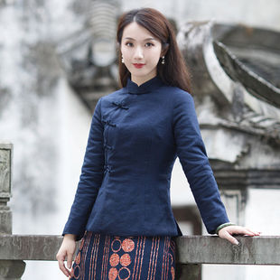 冬季改良旗袍小上衣中式唐装仿棉袄复古盘扣仿棉麻民国中国风女装