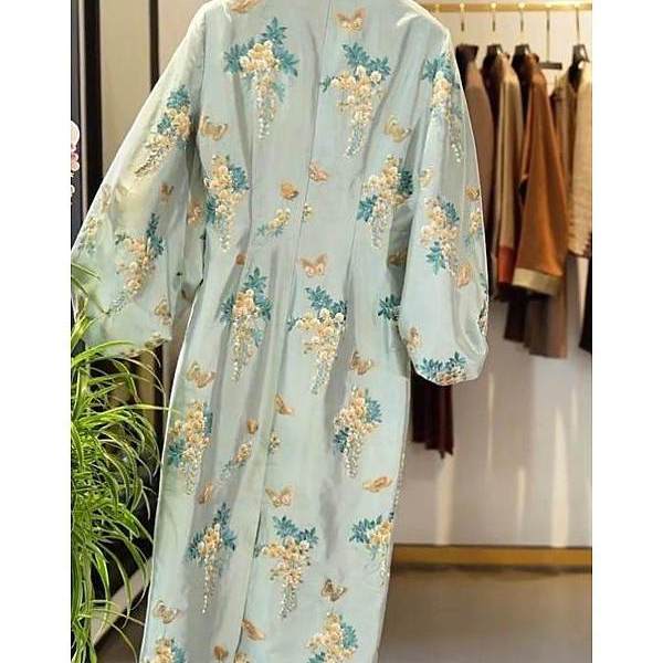 新中式国风绿色立领印花连衣裙夏季新款女装轻奢超好看七分袖裙子