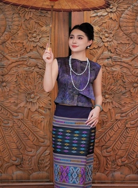 曼韵紫色上衣时尚女士复古傣装民族风网红传统生活装