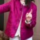 新中式 女装 轻国风独特超好看高级感玫红色提花圆领外套女春秋