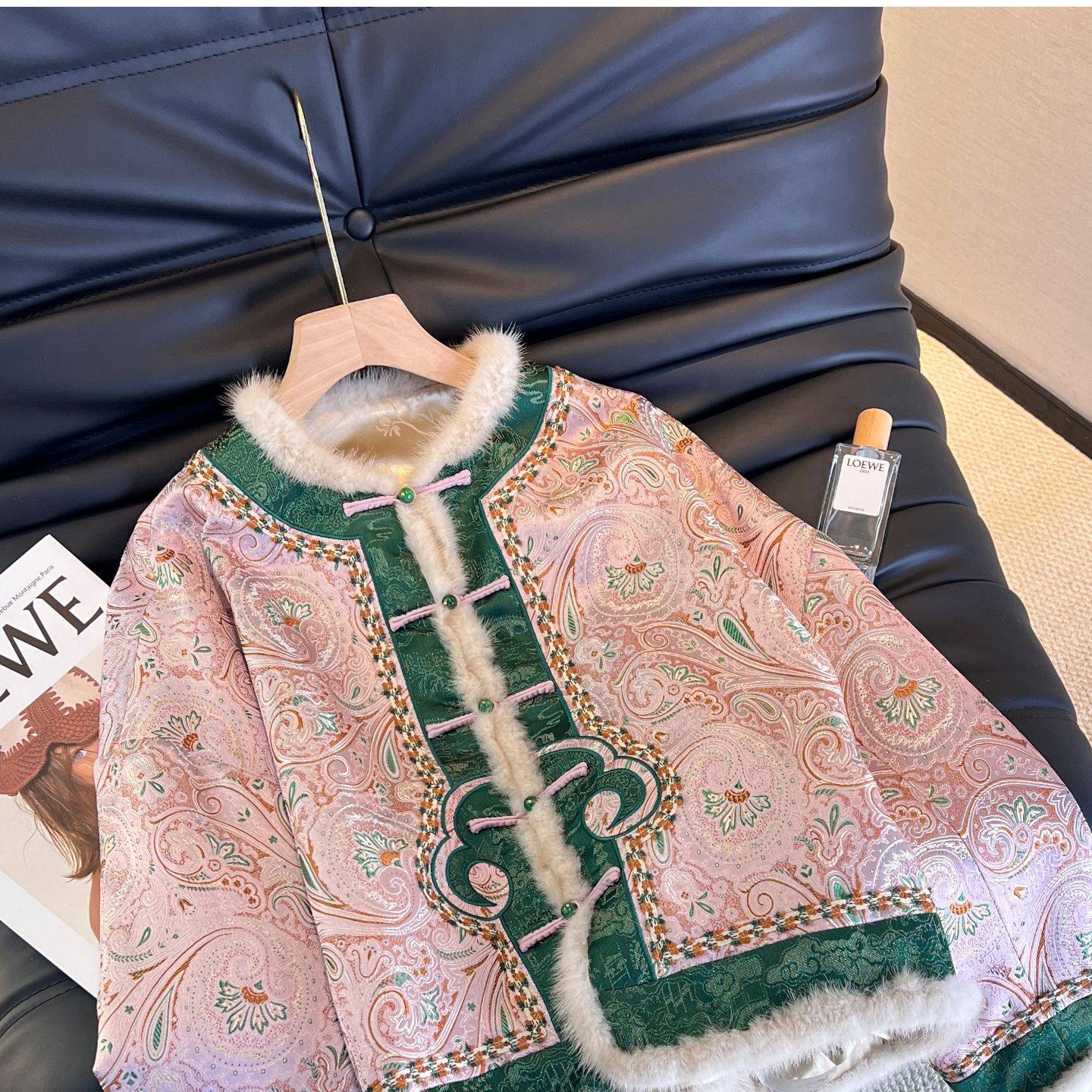 新中式国风提花拼接毛袖外套女冬款复古加厚盘扣唐装上衣,女装/女士精品,上衣,淘宝优惠券,粉丝福利购,淘宝优惠卷