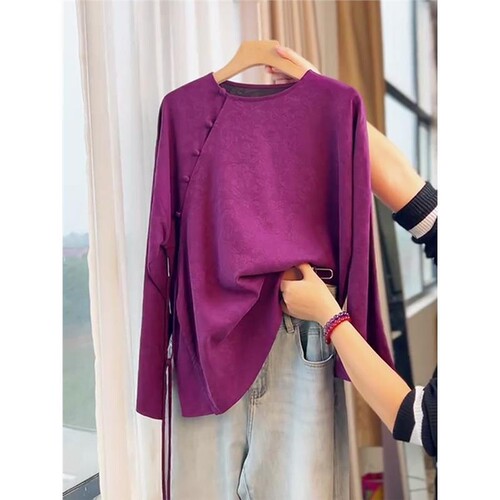 新中式国风盘扣高级感超好看洋气复古紫色衬衫上衣女新款