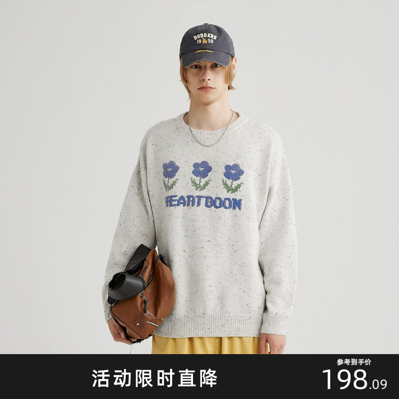 愚人潮社 HeartBoon国潮秋季新品数码花朵芝麻点毛衣宽松情侣长袖高性价比高么？