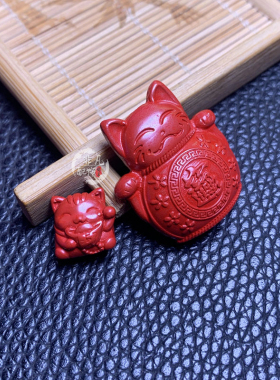 朱砂帝王砂招财猫雕刻件