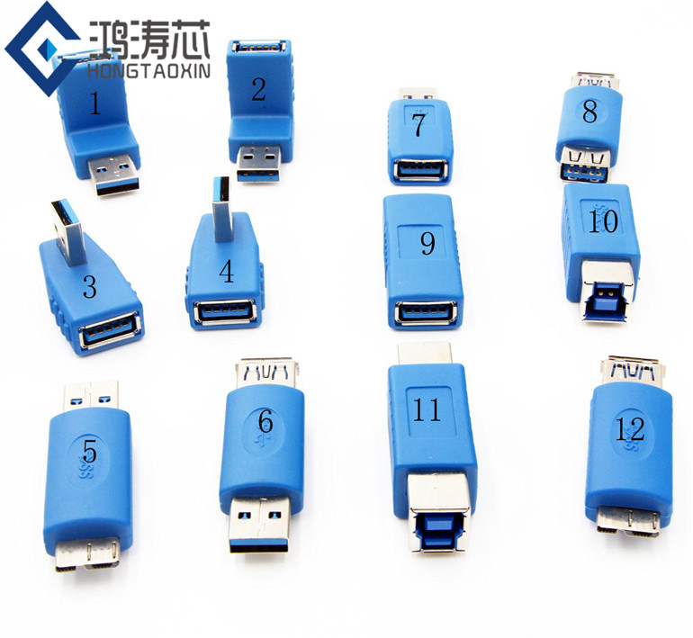 高速USB3.0转接头 公对母弯头 公转母microb usb连接头打印B接口