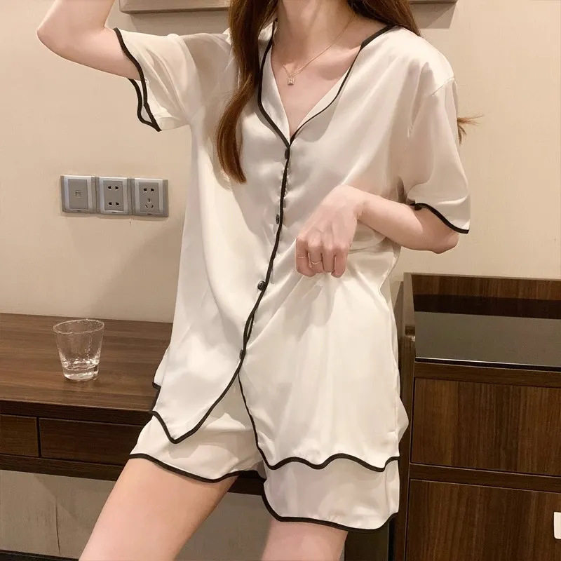 睡衣女款春夏季纯色2025年新款简约短袖短裤宽松大码两件套家居服
