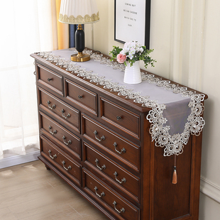 桌旗蕾丝新款家用餐桌布防滑装饰长条玄关边柜电视柜茶几防尘盖布