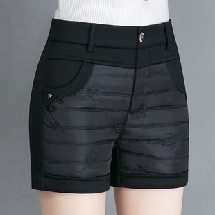 冬款加厚加绒高腰大码弹力宽松显瘦休闲短裤女外穿打底中年妈妈裤