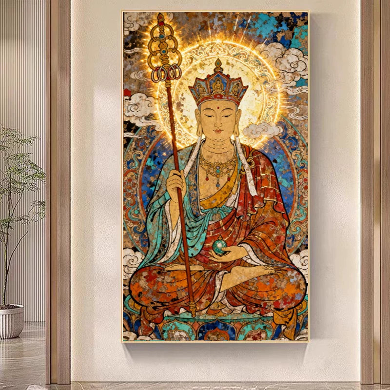 新款正品DMC十字绣纯棉手工线绣客厅新中式唐彩人物 地藏王菩萨像