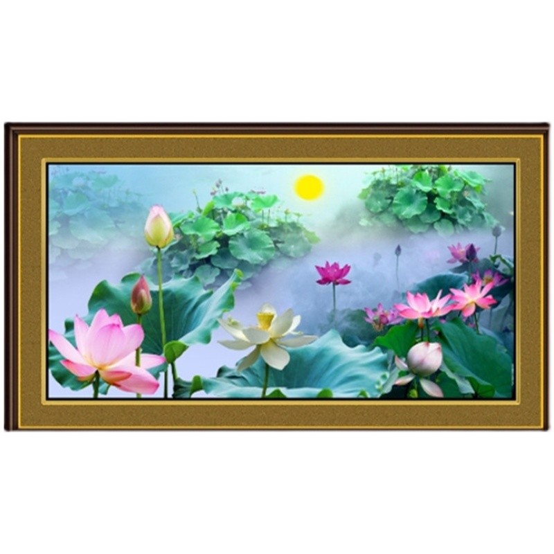 新款印花正品DMC十字绣套件客厅卧室餐厅风景大画纯棉线月下荷塘