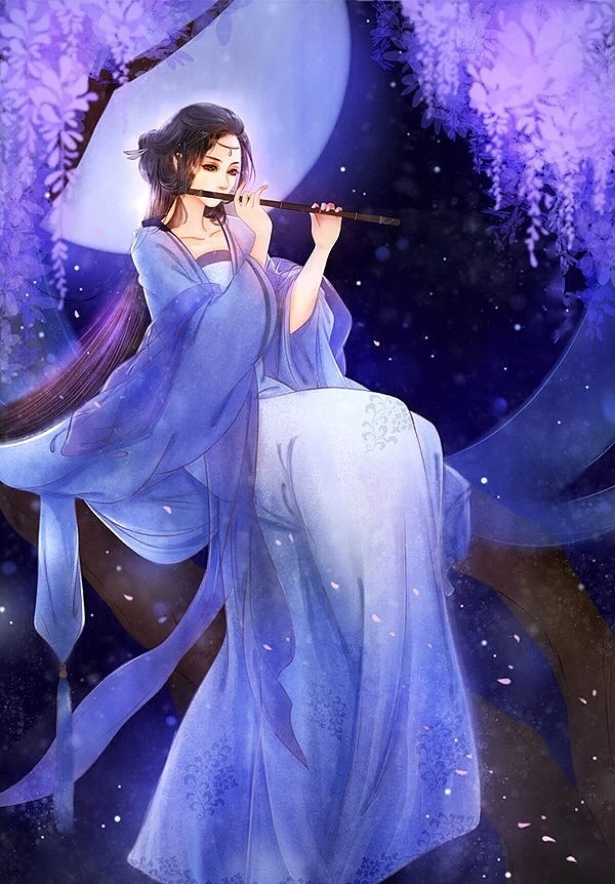 DMC十字绣古风唯美人物吹箫女子