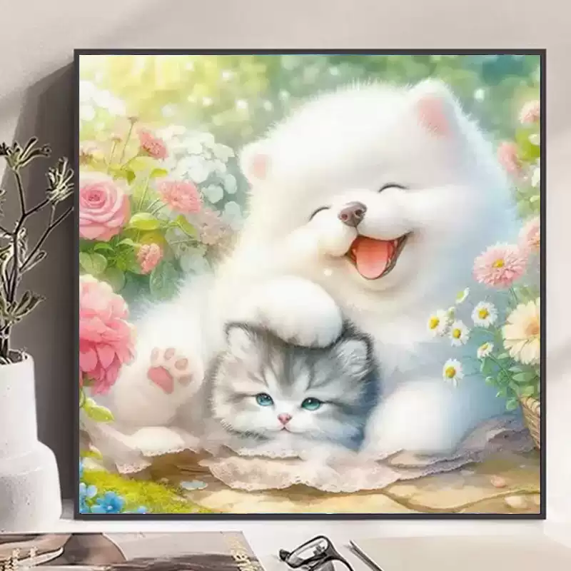 新款正品DMC十字绣纯棉线绣客厅卧室儿童房卡通动物画猫咪狗狗