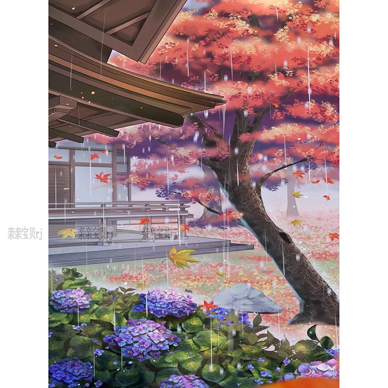 新款正品DMC十字绣客厅玄关走廊过道竖版风景画 秋雨中的枫树