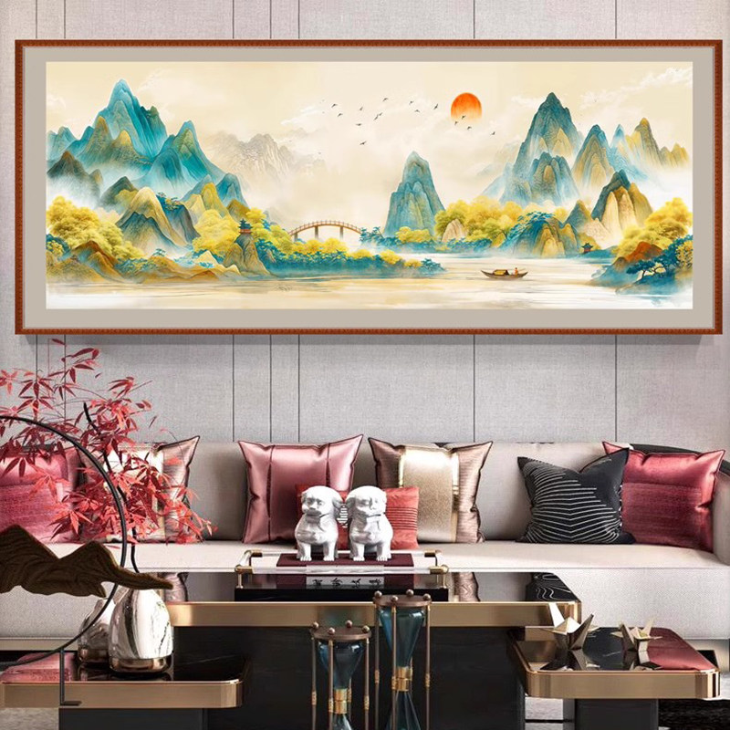 新款印花正品DMC十字绣手工线绣客厅山水风景画 新版千里江山图
