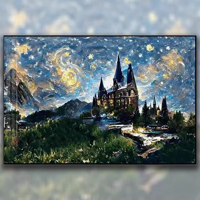 欧式风景画城堡梵高星空十字绣