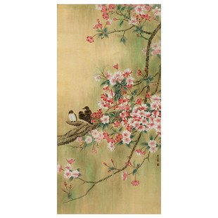 新款 DMC十字绣客厅玄关走廊过道竖版 花鸟图 枝头小鸟 印花正品