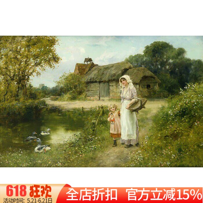 新款包邮DMC十字绣正品 客厅欧式风景油画 乡间母女散步