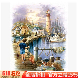 精准印花新款DMC绣线十字绣正品 世界名画 满载而归钓鱼