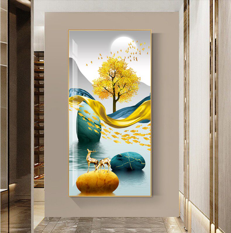 新款印花正品DMC十字绣客厅餐厅玄关走廊过道竖北欧招财鹿发财树2