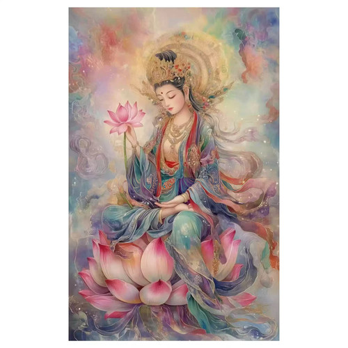 新款正品DMC十字绣手工纯棉线绣客厅佛堂佛像人物坐莲观世音菩萨