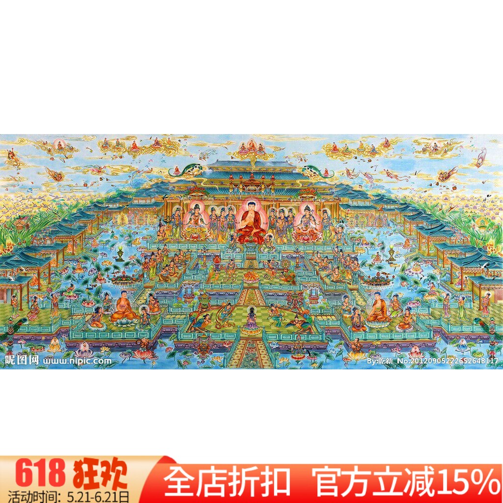 新款精准印花正品DMC十字绣 西方极乐世界 全佛万佛图 圣众集会