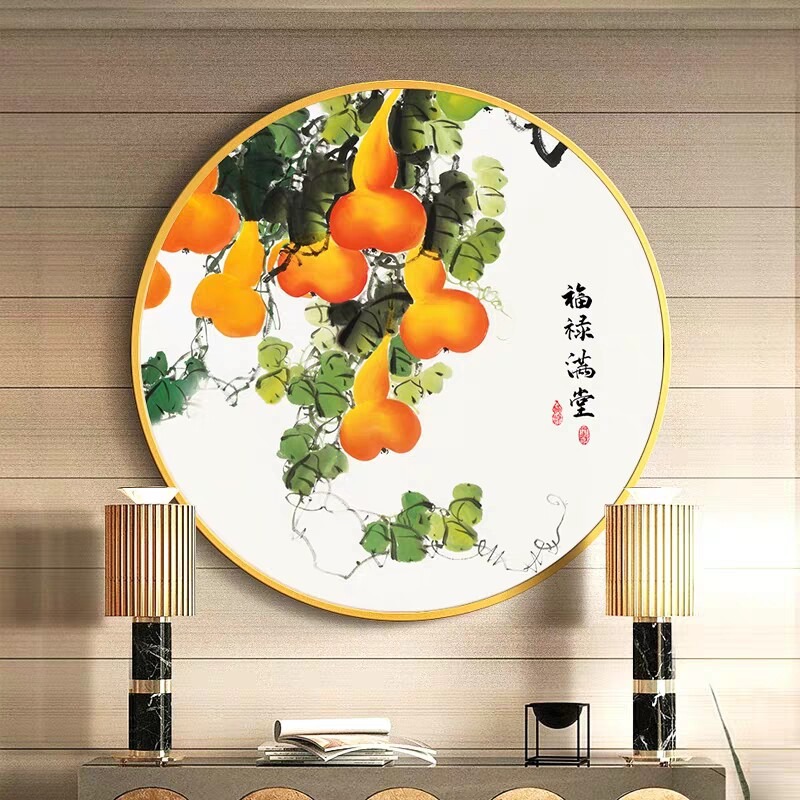 餐厅玄关水墨画圆形葫芦十字绣