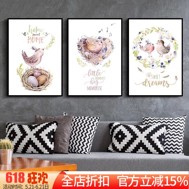 新款印花DMC十字绣套件客厅卧室现代简约三联画动物北欧爱情鸟