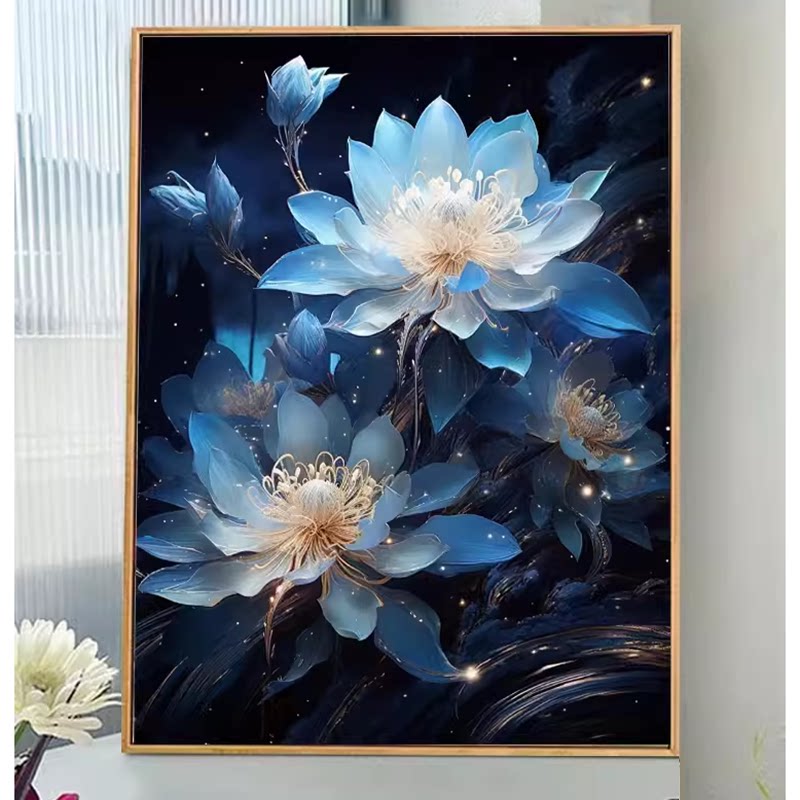 新款正品DMC十字绣纯棉线绣客厅卧室餐厅玄关简约现代花卉雪莲花