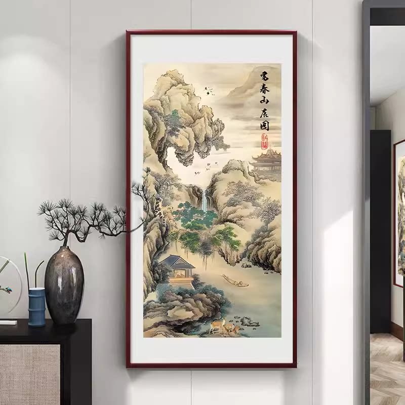 新款正品DMC十字绣客厅入户玄关走廊竖版风景山水画富春山居图