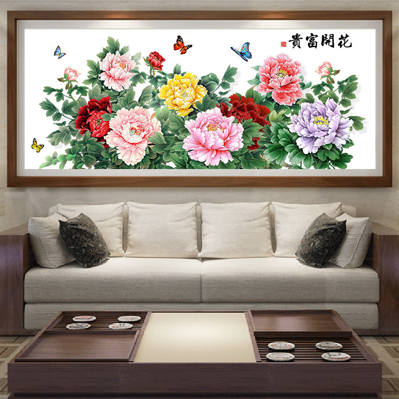 新款正品纯棉客厅牡丹花花开富贵