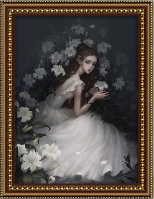 包邮精准印花正品dmc十字绣 客厅卧室画 花之精灵 白衣仙子 美女