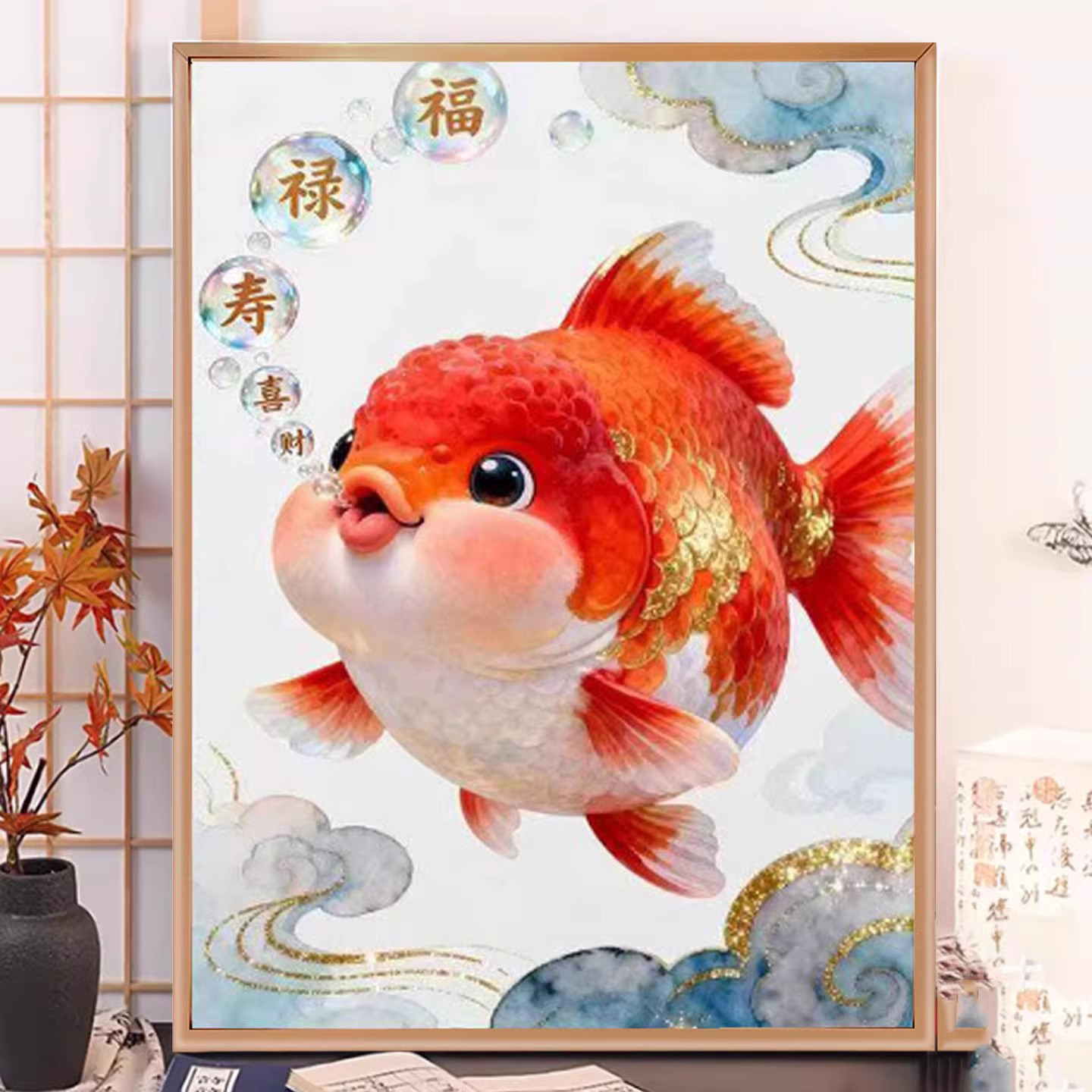 新款正品法国DMC线十字绣客厅卧室餐厅玄关简单小幅画鱼 福禄锦鲤