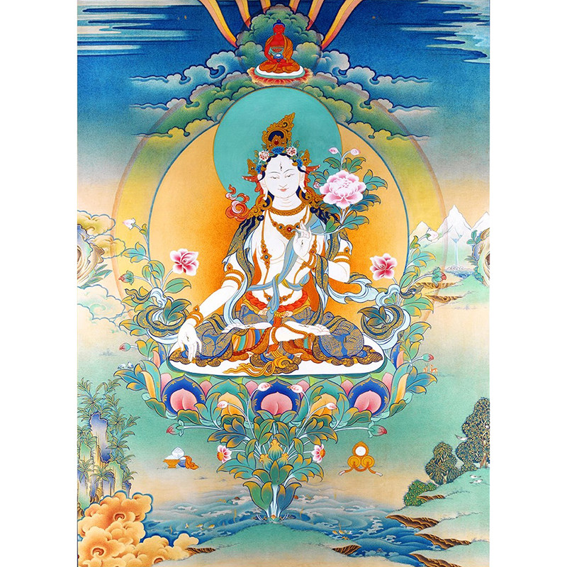 新款印花法国正品DMC十字绣套件 客厅佛堂人物画 唐卡白度母画像