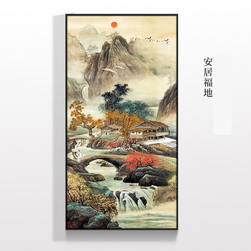 正品dmc十字绣客厅招财过道竖版