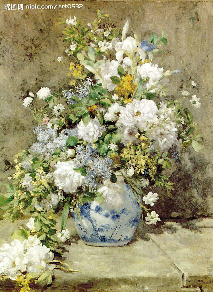 包邮精准印花正品DMC十字绣 世界名画油画 雷诺阿油画 静物瓶花